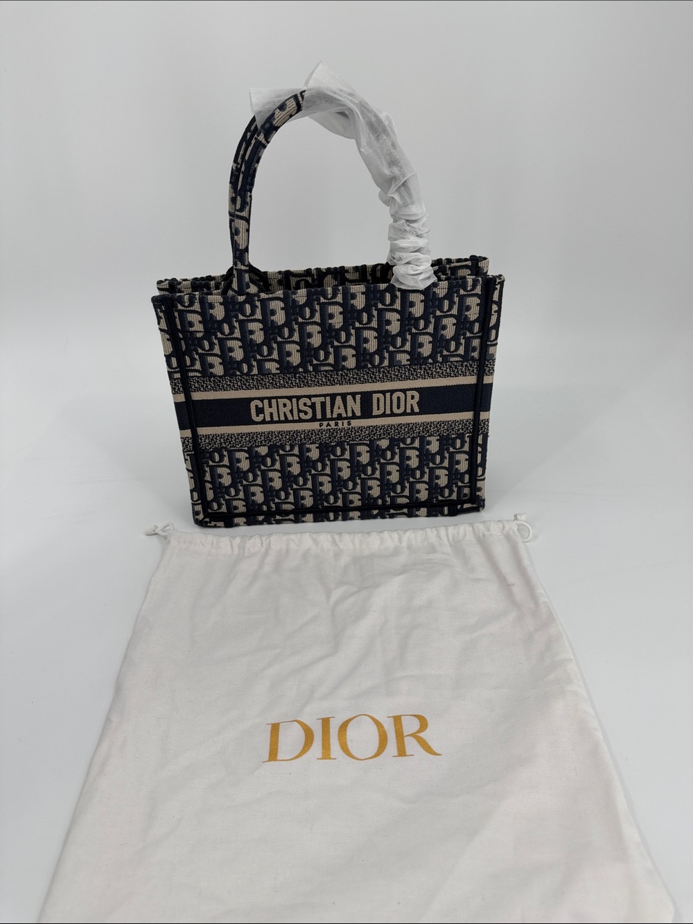 Small Size Navy & Beige Oblique Canvas Book Tote